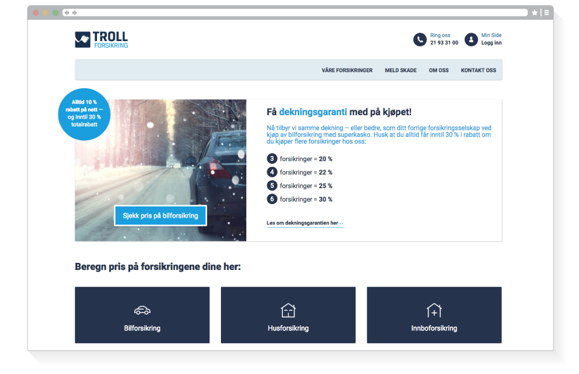 Troll Forsikring home page