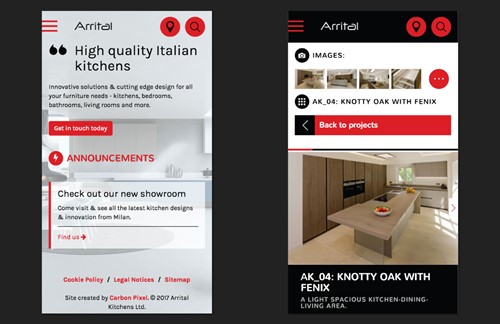 Arrital Kitchens - mobile view